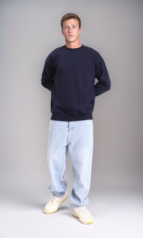 R212028 - Ribbed Round Neck Slip On Sweatshirt - Navy Blue