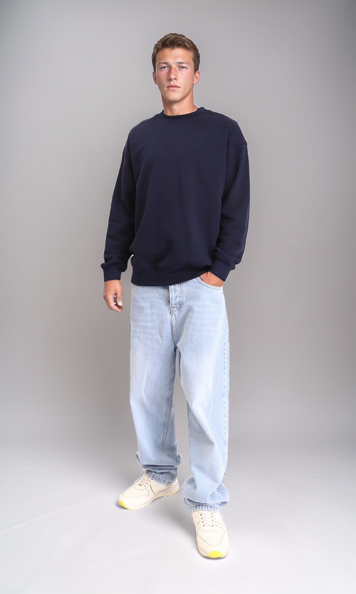 R212028 - Ribbed Round Neck Slip On Sweatshirt - Navy Blue