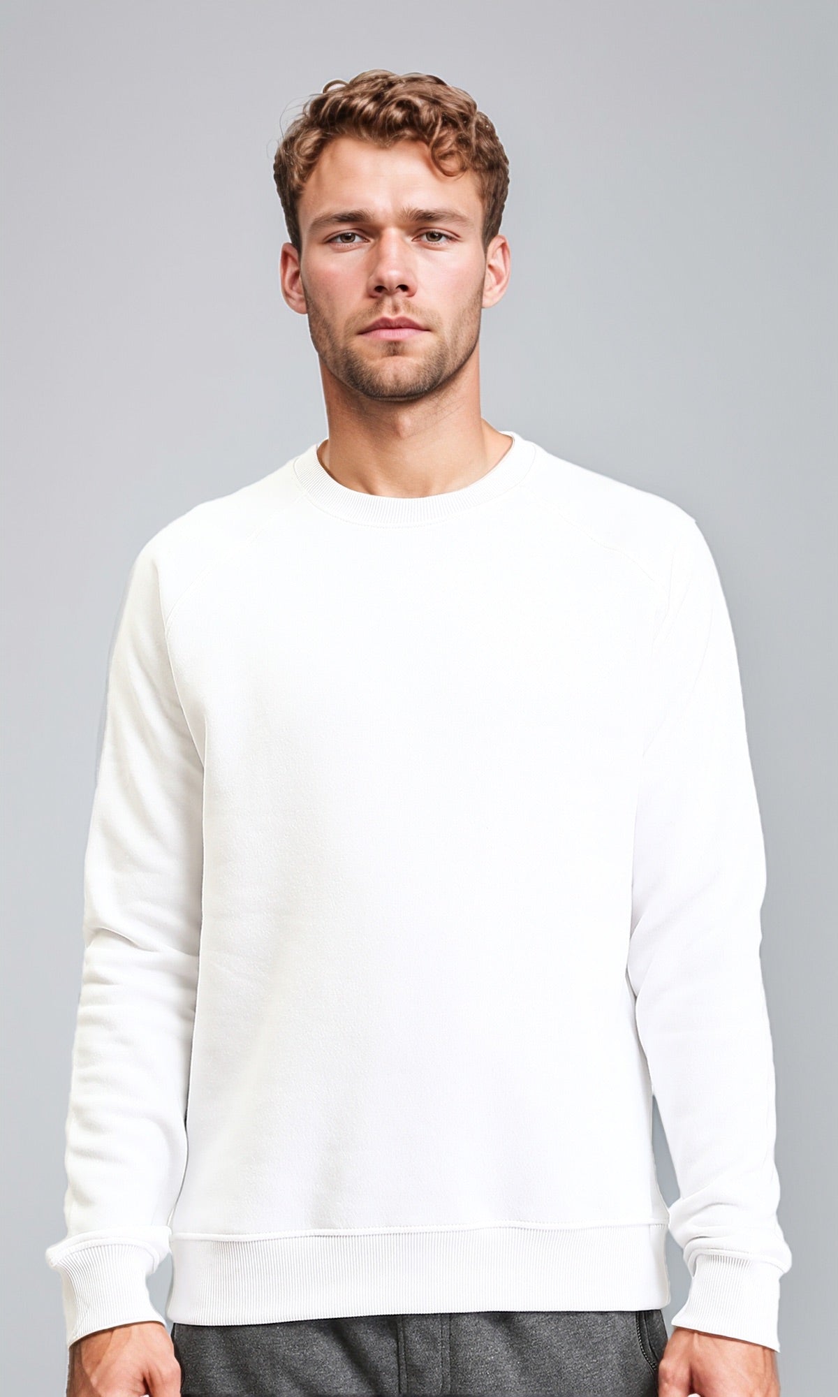 Ribbed Round Neck Slip On Sweatshirt - White