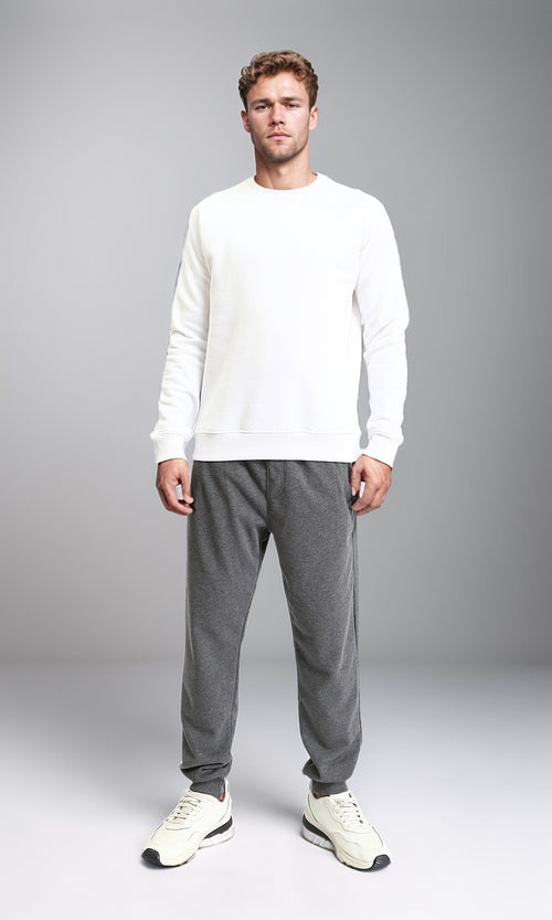 R212030 - Ribbed Round Neck Slip On Sweatshirt - White