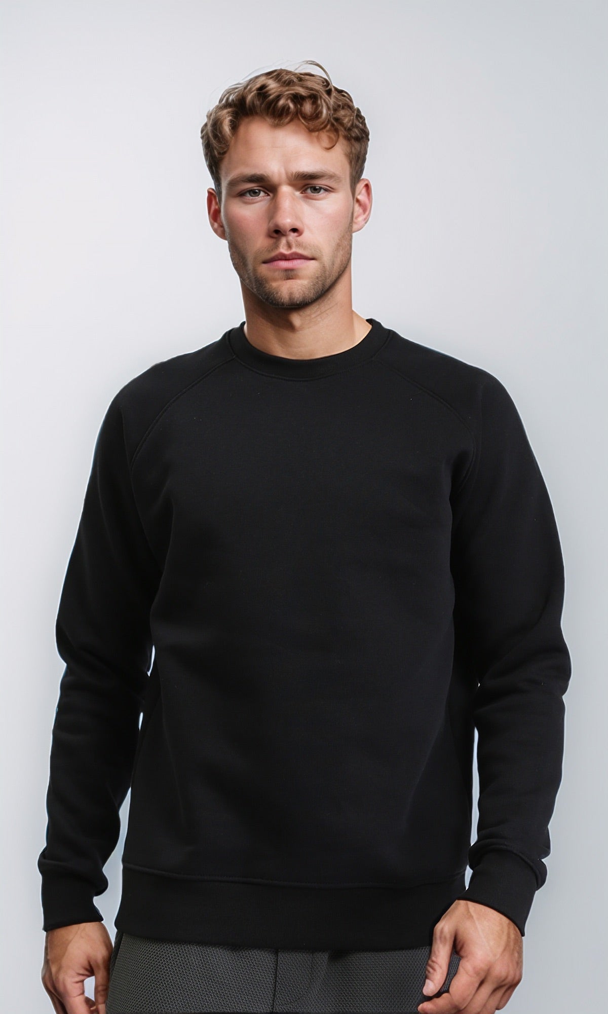 Ribbed Round Neck Slip On Sweatshirt - Black
