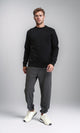 R212031 - Ribbed Round Neck Slip On Sweatshirt - Black