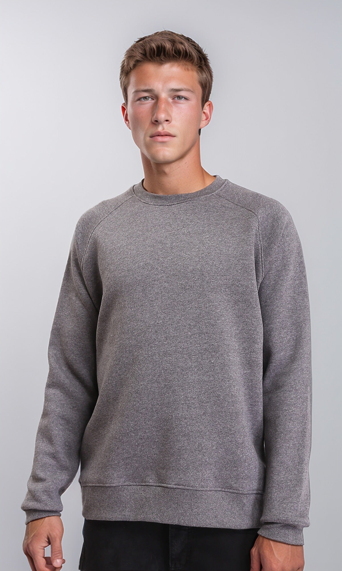 Long Sleeves Round Neck Sweatshirt - Heather Dark Grey
