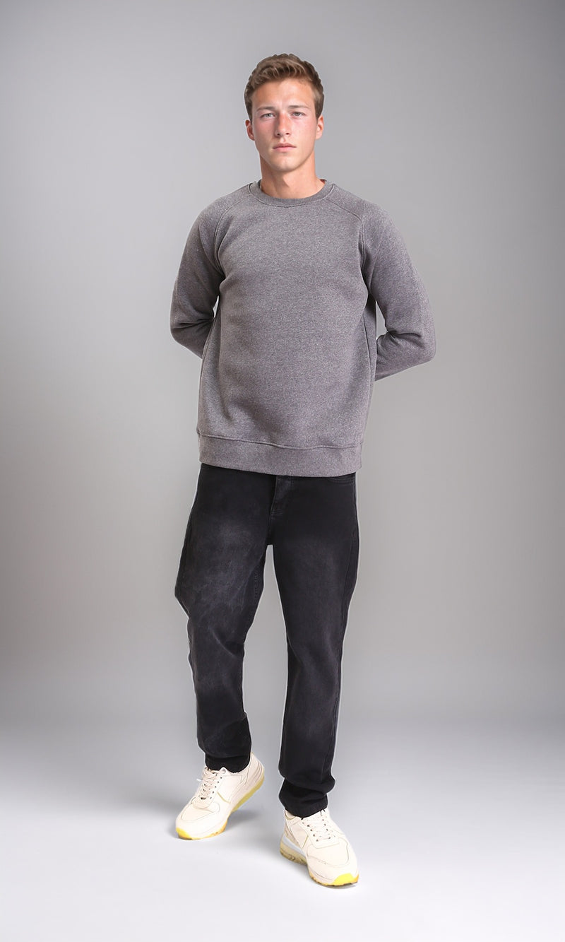 R212032 - Long Sleeves Round Neck Sweatshirt - Heather Dark Grey