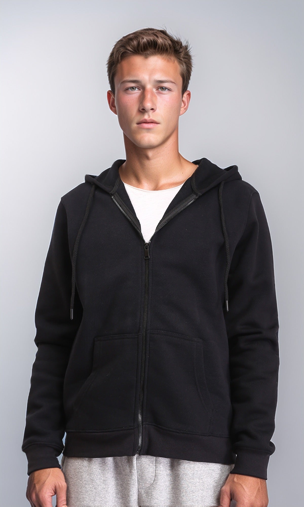 Hooded Neck Zipped Winter Sweatshirt - Black