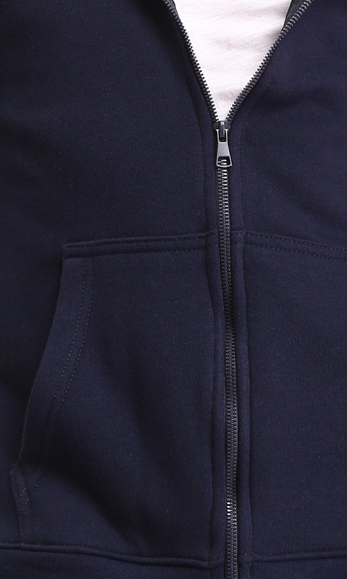 R212034 - Hooded Neck Zipped Winter Sweatshirt - Navy Blue