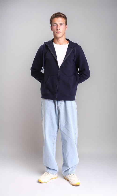 R212034 - Hooded Neck Zipped Winter Sweatshirt - Navy Blue