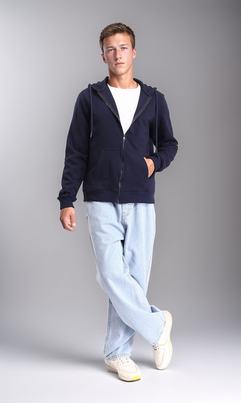 R212034 - Hooded Neck Zipped Winter Sweatshirt - Navy Blue