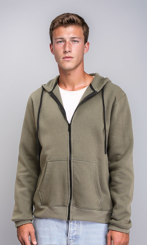 R212035 - Hooded Neck Zipped Winter Sweatshirt - Olive