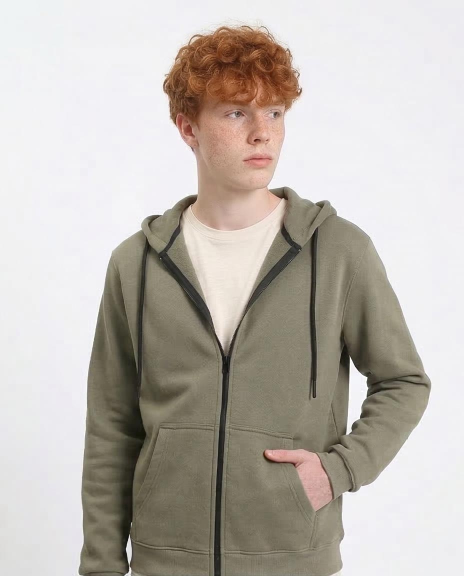 Men's Relaxed-Fit Zip-Up Hoodie In Olive Green