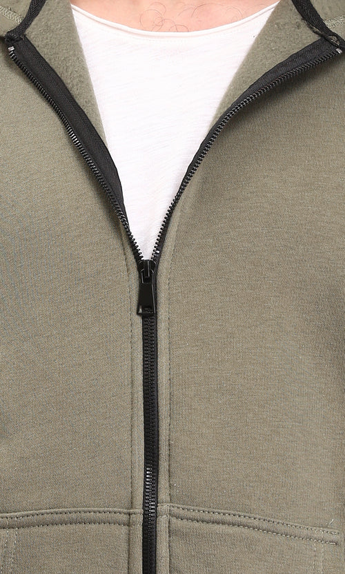 R212035 - Hooded Neck Zipped Winter Sweatshirt - Olive
