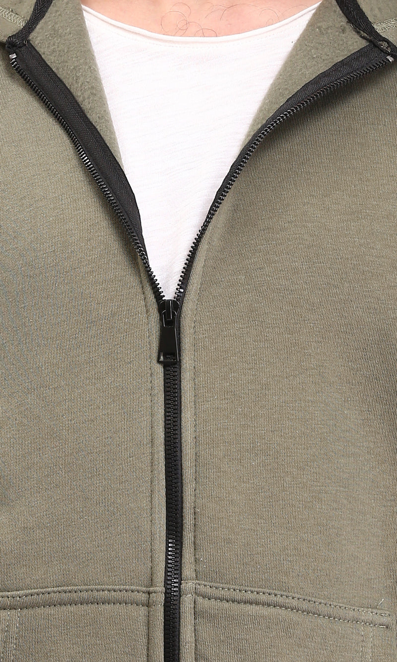 R212035 - Hooded Neck Zipped Winter Sweatshirt - Olive