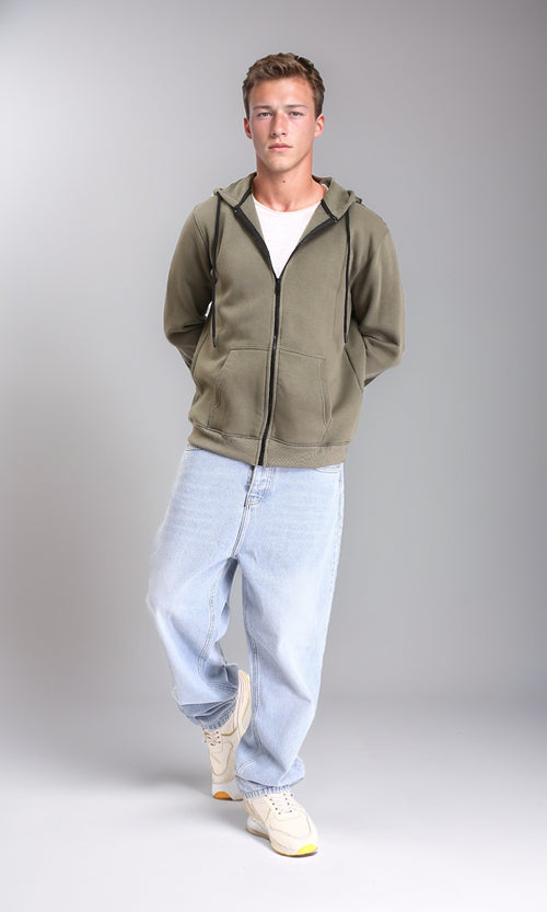 R212035 - Hooded Neck Zipped Winter Sweatshirt - Olive