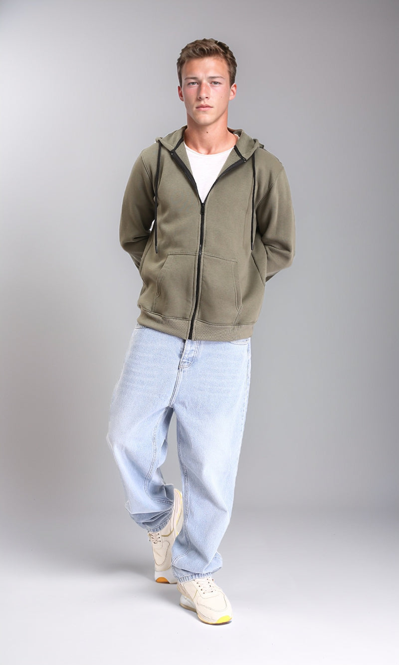 R212035 - Hooded Neck Zipped Winter Sweatshirt - Olive