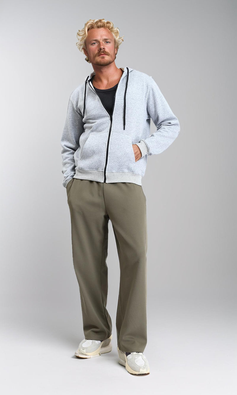 R212036 - Zipper Through Pocket Drawstring Hoodie - Heather Grey