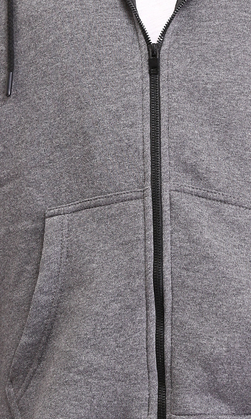 R212037 - Hooded Neck Zipped Winter Sweatshirt - Heather Grey
