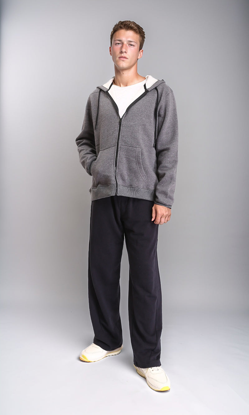 R212037 - Hooded Neck Zipped Winter Sweatshirt - Heather Grey