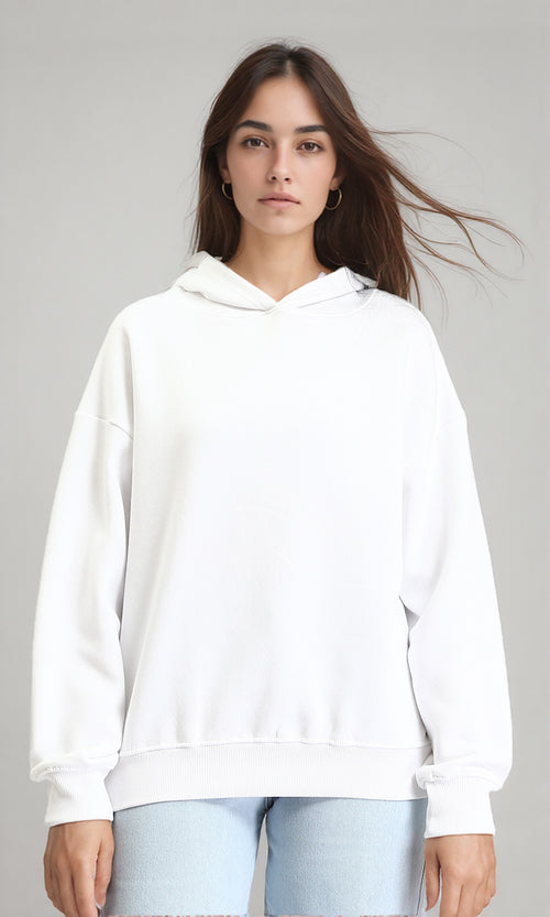R212039 - Slip On Solid Long Sleeves Hoodie - White
