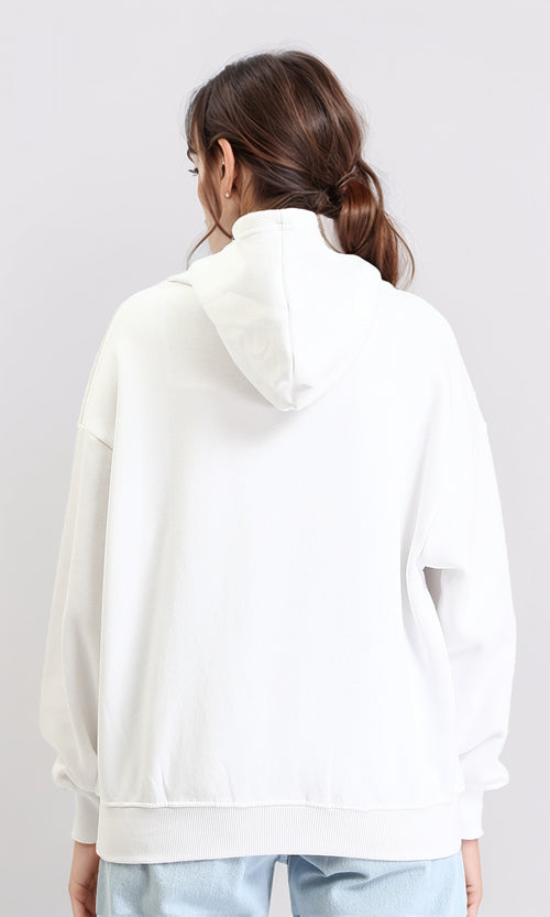 R212039 - Slip On Solid Long Sleeves Hoodie - White