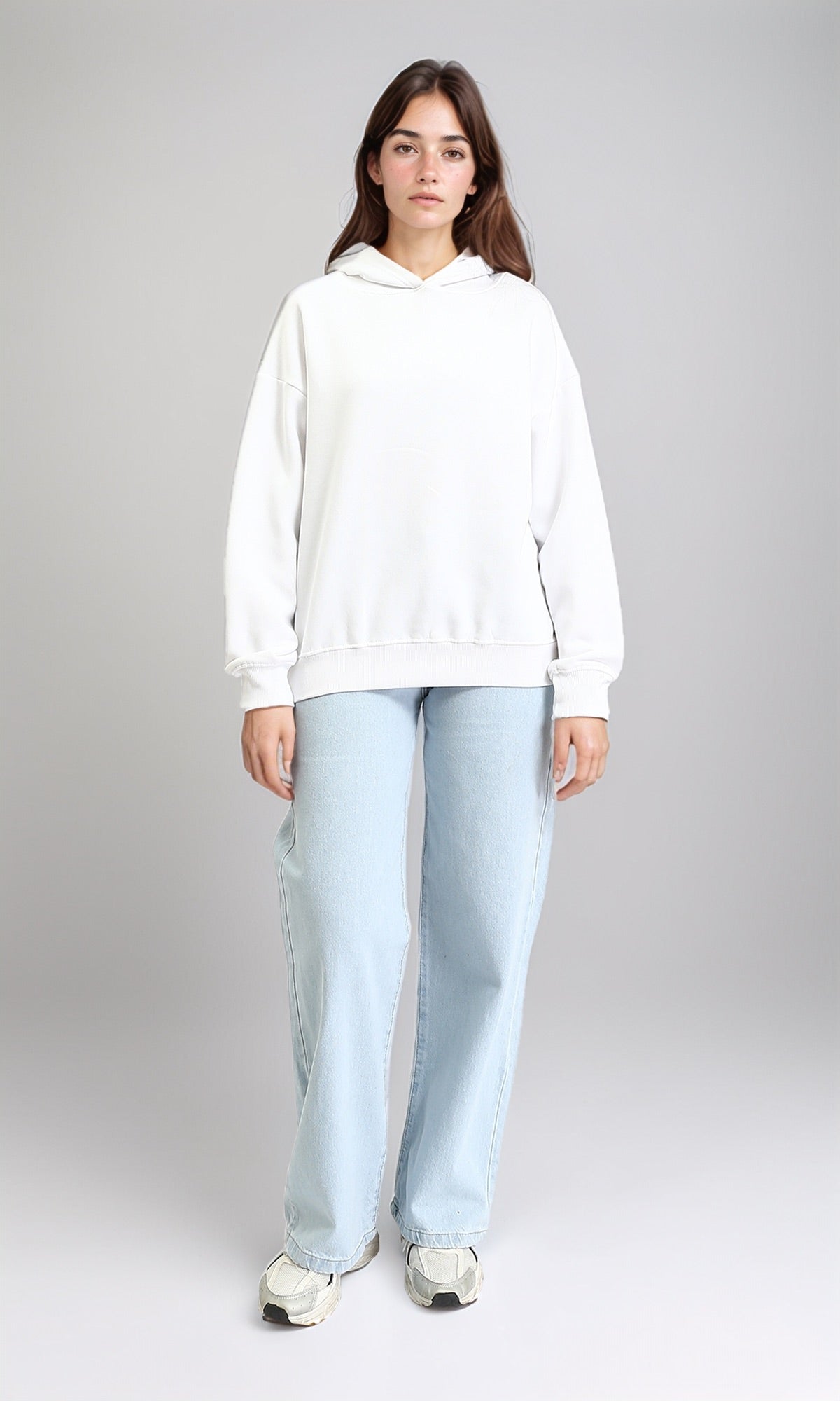 R212039 - Slip On Solid Long Sleeves Hoodie - White