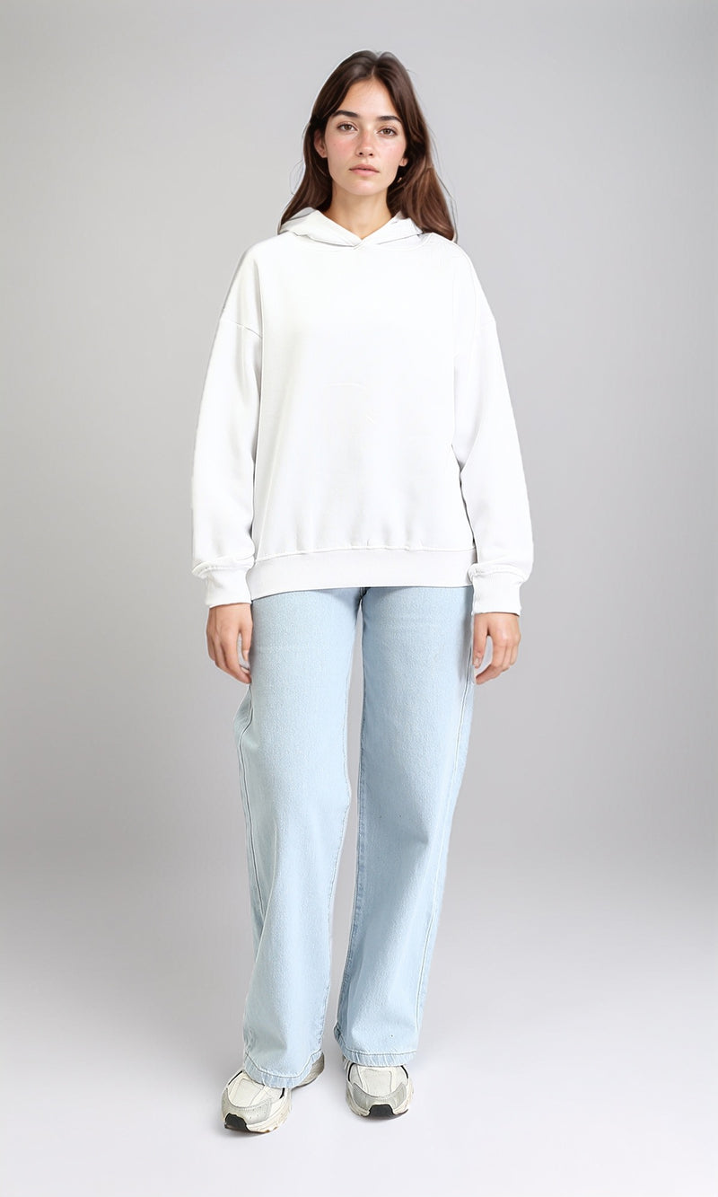 R212039 - Slip On Solid Long Sleeves Hoodie - White