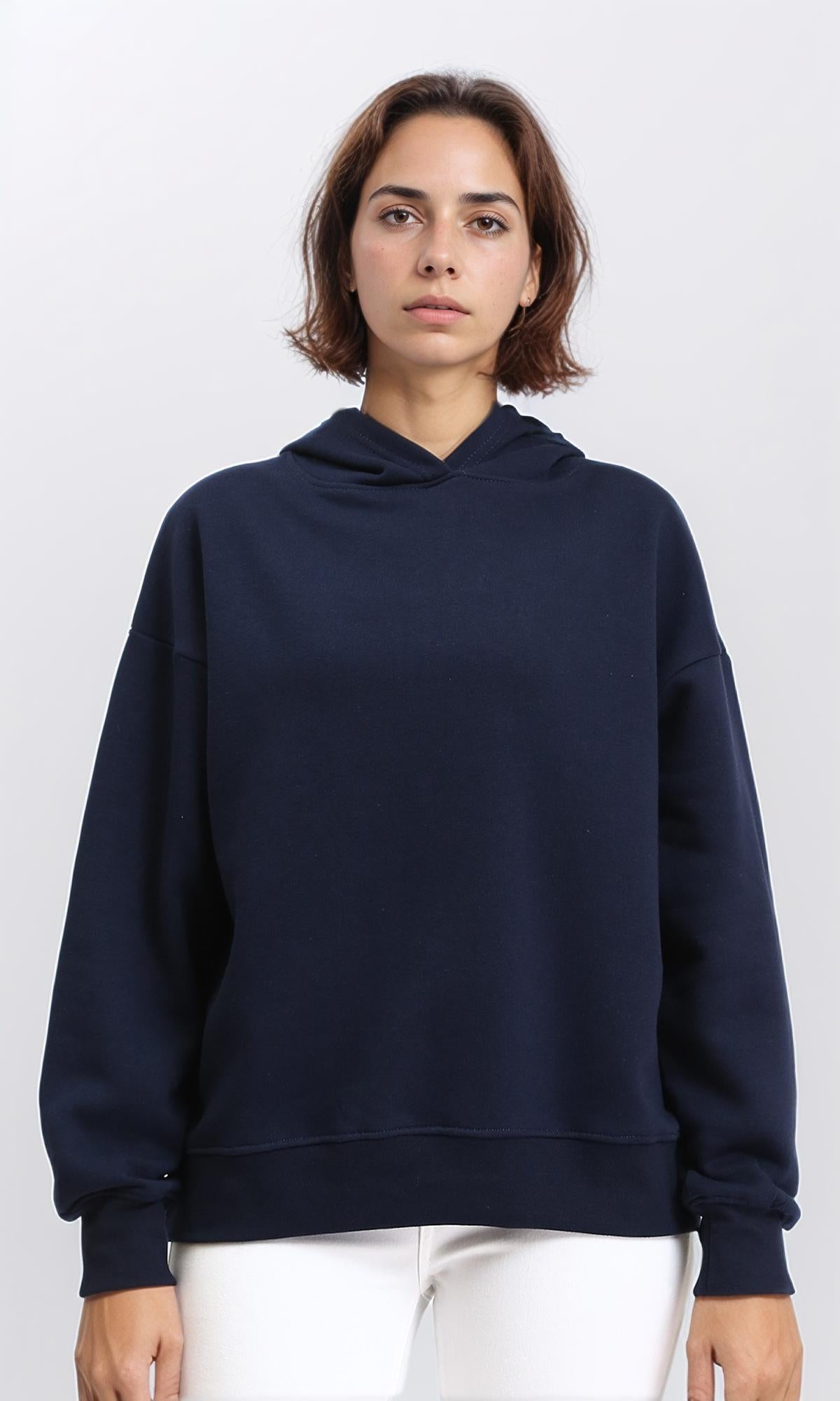 Slip On Long Sleeves Casual Hoodie - Navy Blue