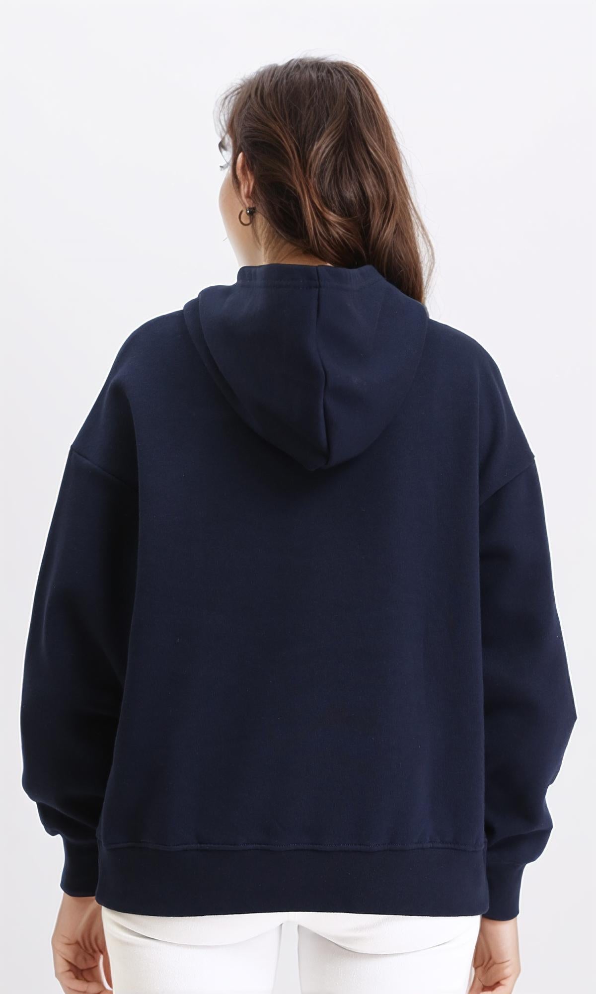 Navy Blue Oversized Melton Hoodie - R212041