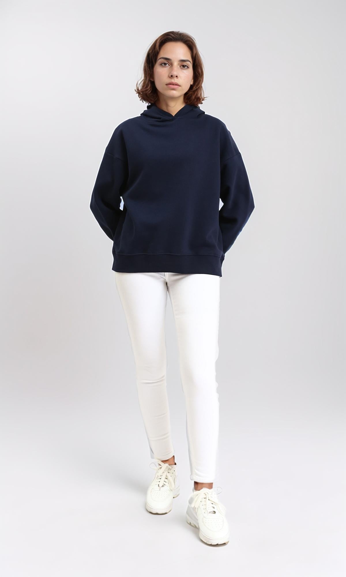 Navy Blue Oversized Melton Hoodie - R212041