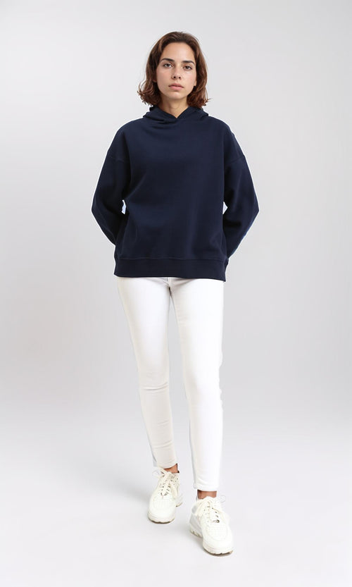 R212041 - Slip On Long Sleeves Casual Hoodie - Navy Blue
