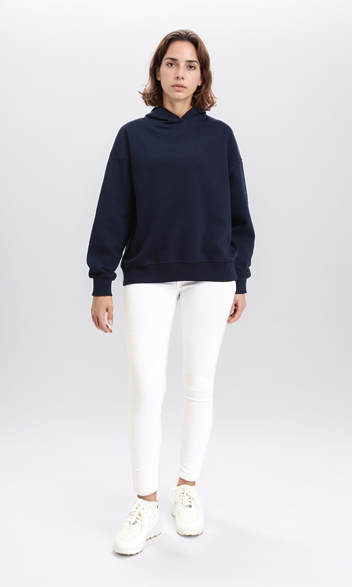 Navy Blue Oversized Melton Hoodie - R212041