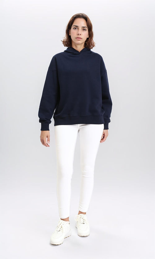 Navy Blue Oversized Melton Hoodie - R212041