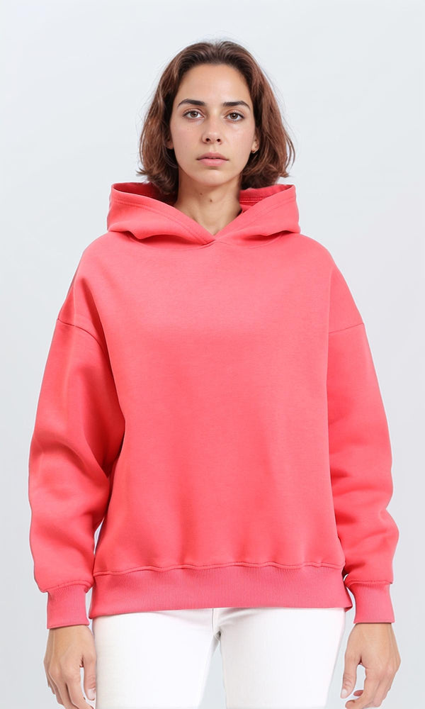 R212042 - Slip On Long Sleeves Casual Hoodie - Coral