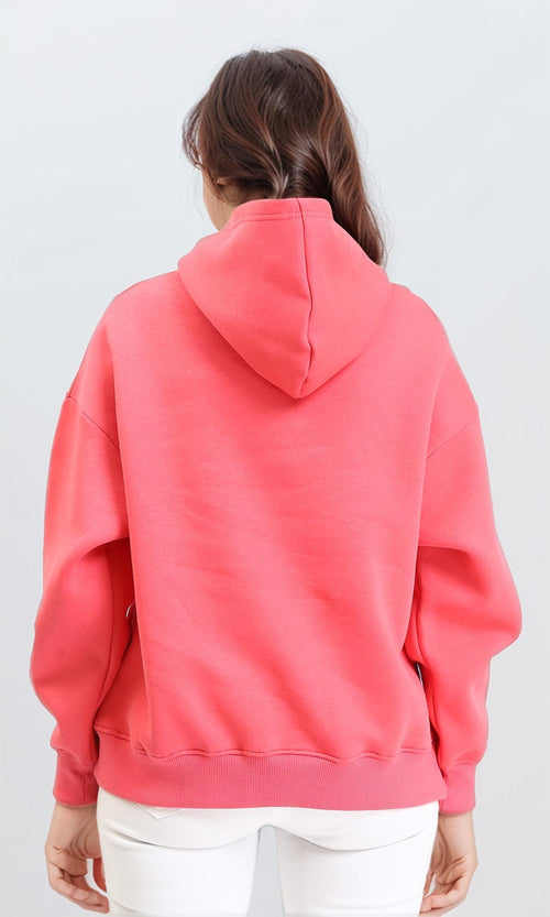 R212042 - Slip On Long Sleeves Casual Hoodie - Coral