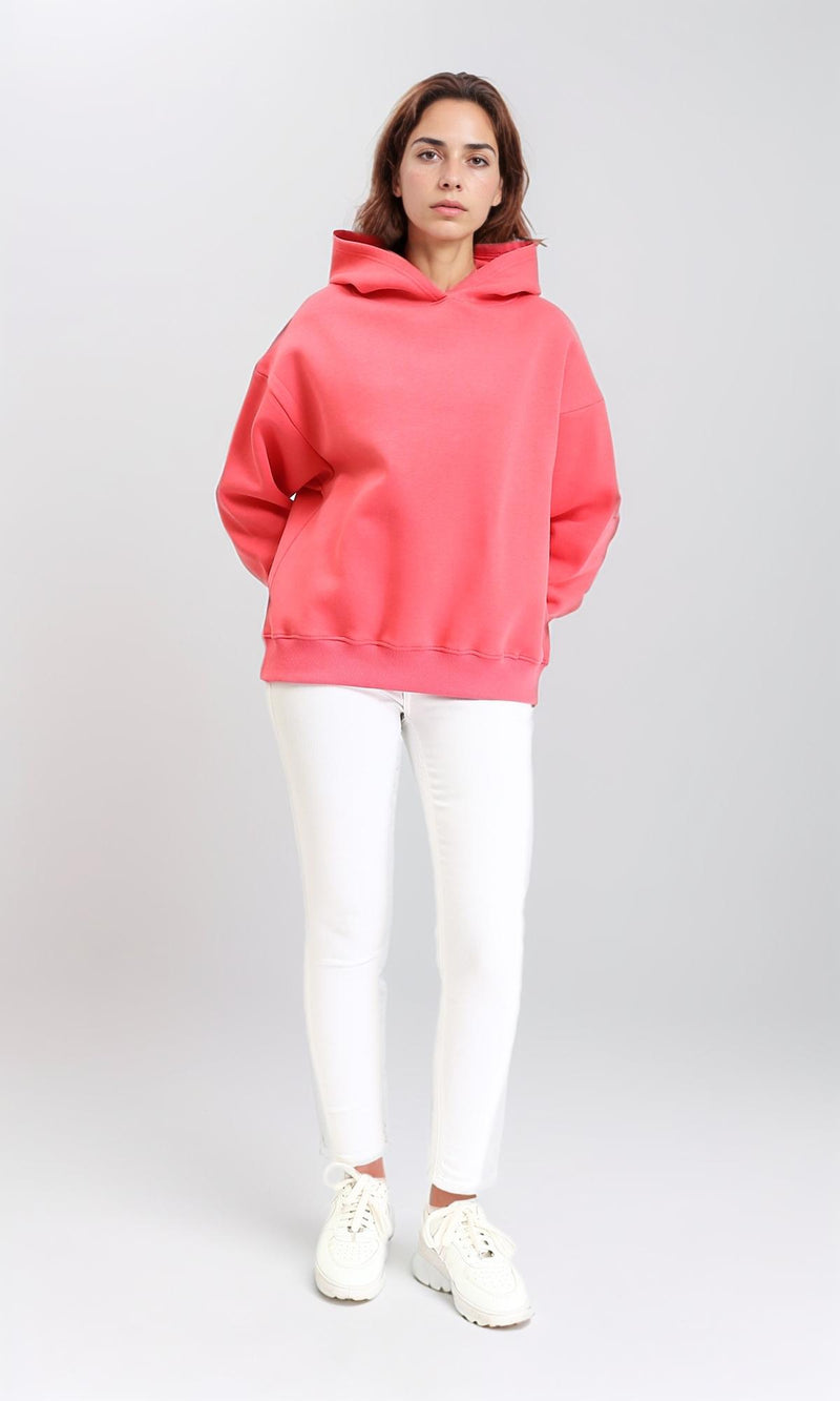R212042 - Slip On Long Sleeves Casual Hoodie - Coral
