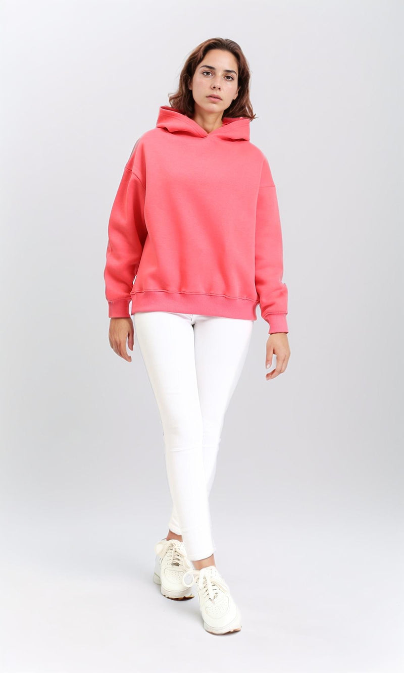 R212042 - Slip On Long Sleeves Casual Hoodie - Coral