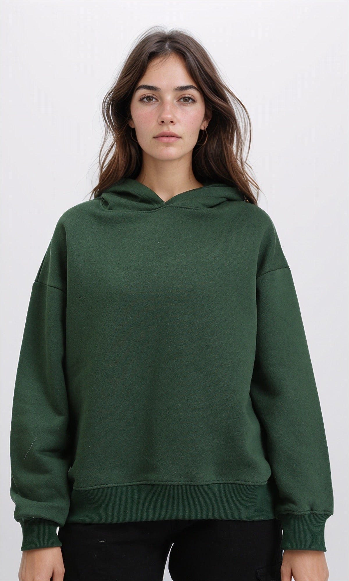 Slip On Solid Long Sleeves Hoodie - Dark Green