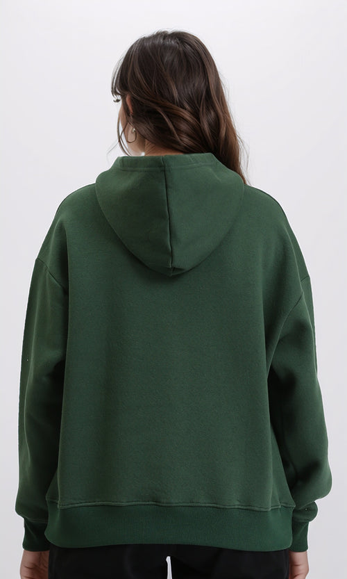 R212043 - Slip On Solid Long Sleeves Hoodie - Dark Green