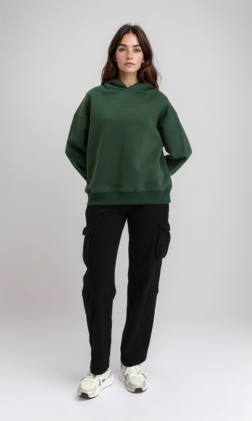 R212043 - Slip On Solid Long Sleeves Hoodie - Dark Green