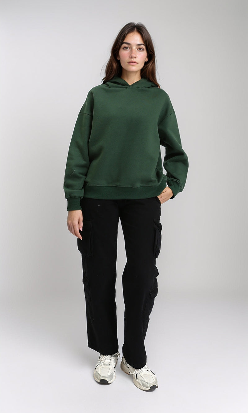 R212043 - Slip On Solid Long Sleeves Hoodie - Dark Green