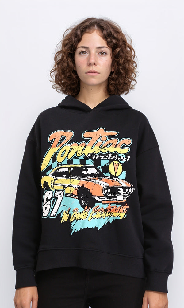 R212044 - Slip On Printed Cotton Hoodie - Black