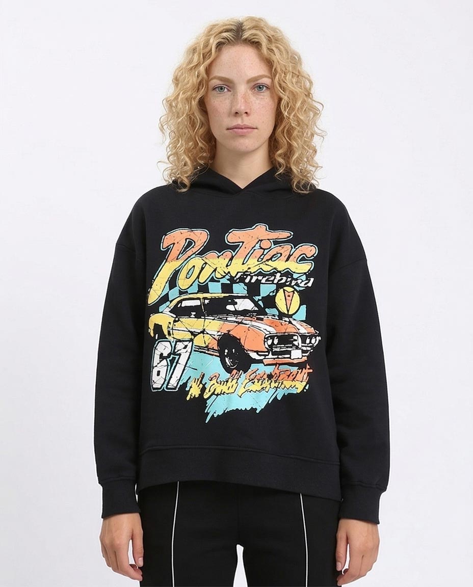 '67 Pontiac Firebird Graphic Oversized Hoodie - Black