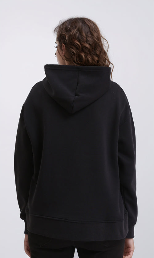 R212044 - Slip On Printed Cotton Hoodie - Black