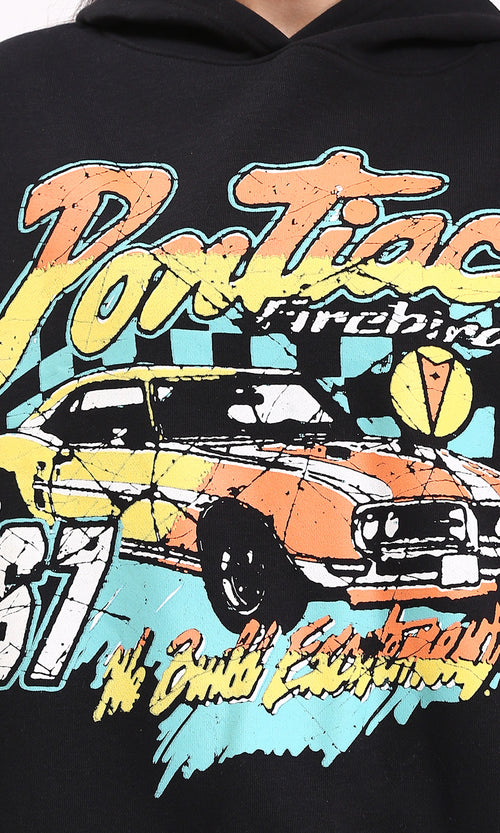 R212044 - Slip On Printed Cotton Hoodie - Black