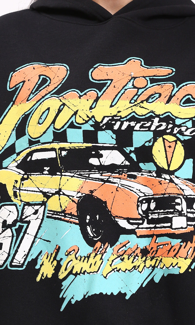 R212044 - Slip On Printed Cotton Hoodie - Black