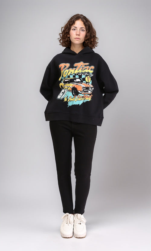 R212044 - Slip On Printed Cotton Hoodie - Black