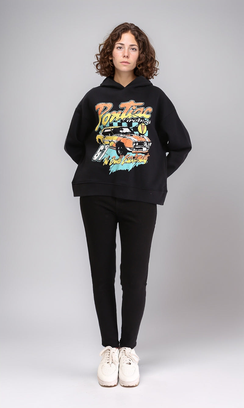 R212044 - Slip On Printed Cotton Hoodie - Black