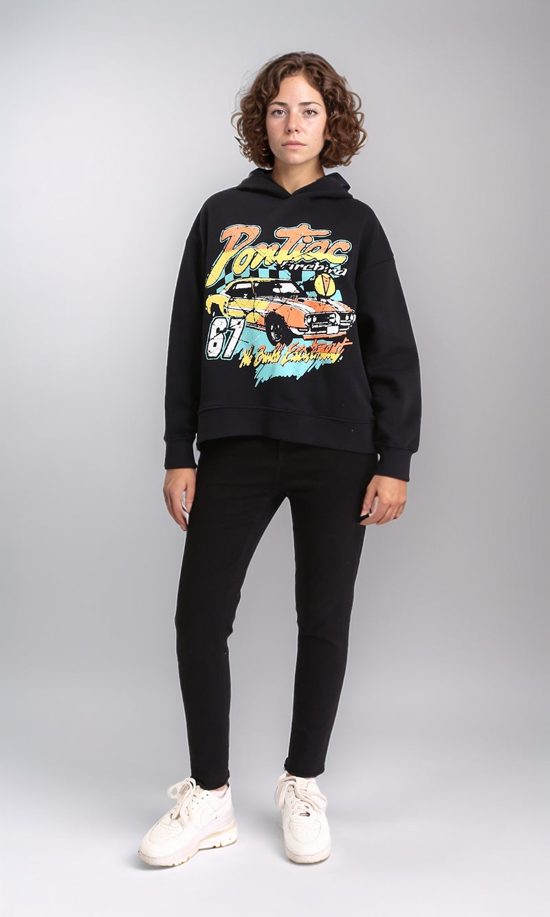 R212044 - Slip On Printed Cotton Hoodie - Black