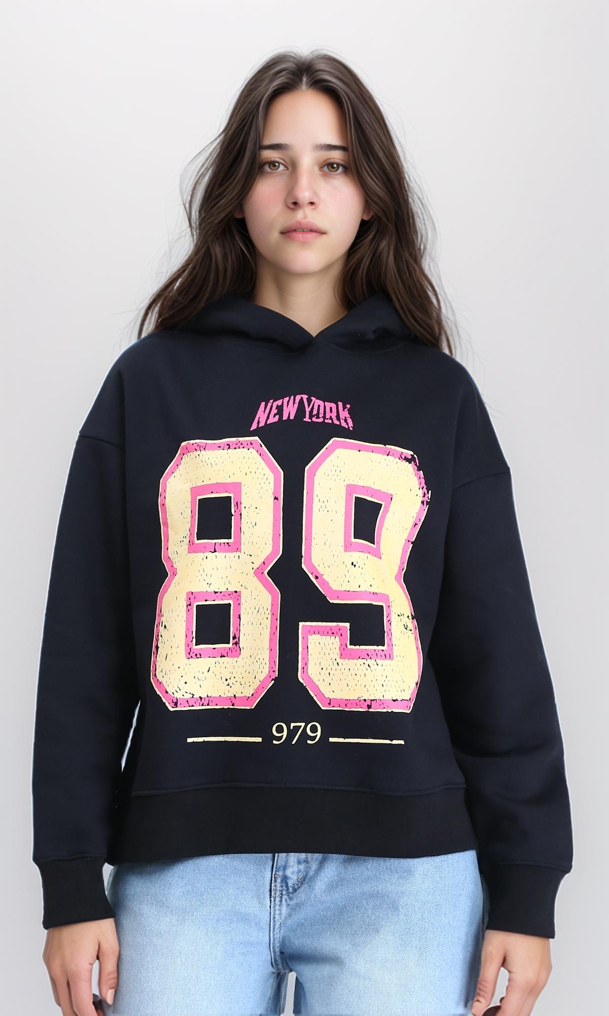 Printed Slip On Winter Hoodie - Black