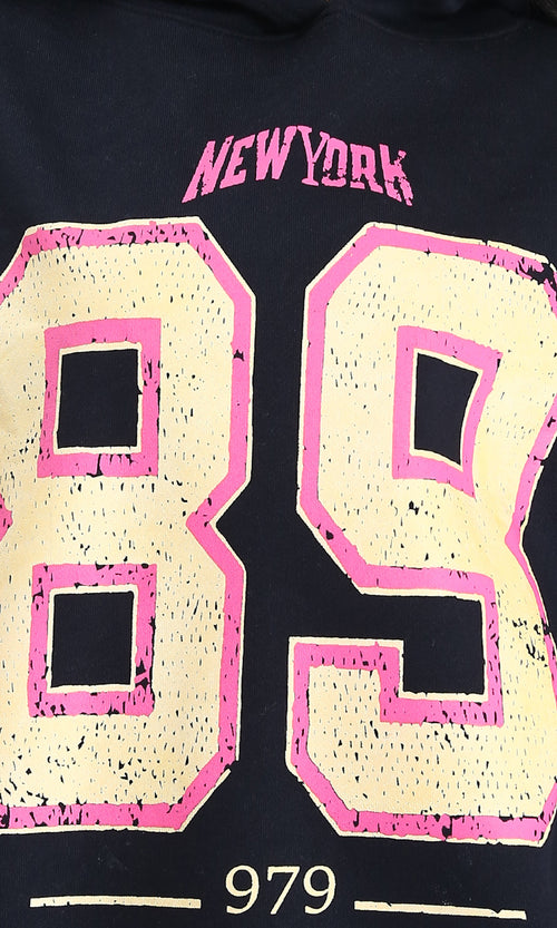 R212045 - Printed Slip On Winter Hoodie - Black