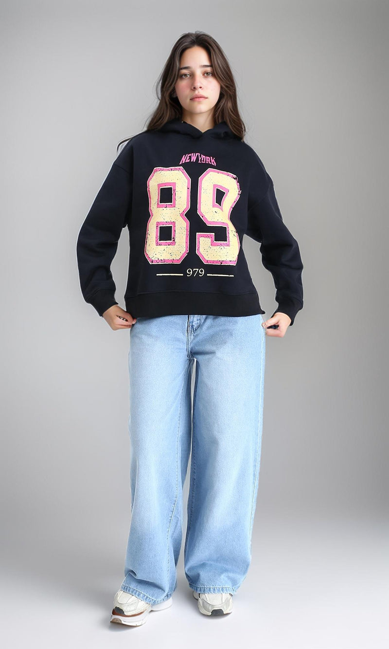 R212045 - Printed Slip On Winter Hoodie - Black